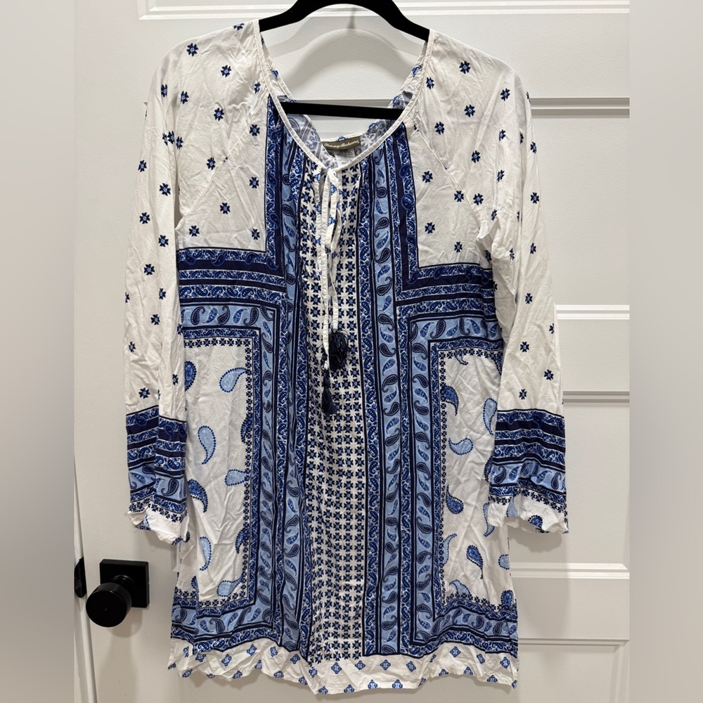 Tommy Bahama Sanctuary Blue Paisley Tunic Blouse Boho Top Size Medium